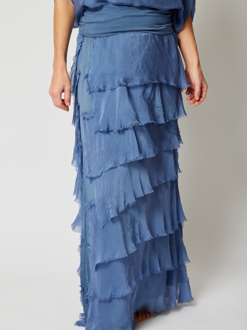 New Scandal Italy Silk Blend Italian Ruffled  Convertible Maxi Skirt M/L
